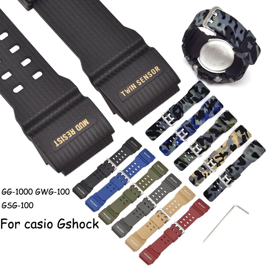 Soft Silicone Watchband for Casio G-Shock GG-1000 GWG-100 GSG-100 Sport Waterproof Resin Bracelet Watch Band Strap with Tool