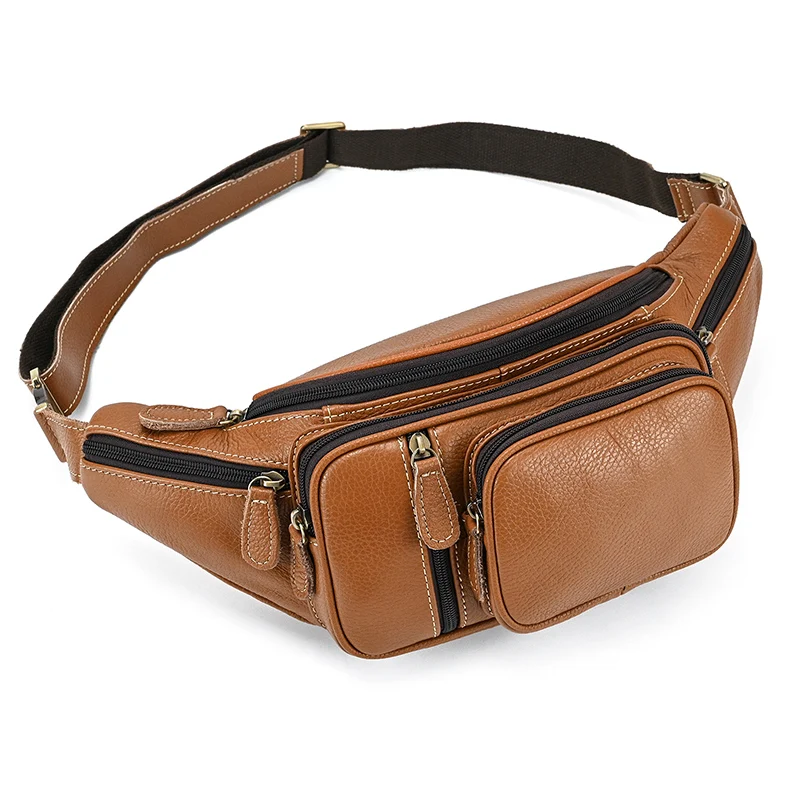 

Newsbirds High Fashion Leather Waist Bag Belt Pouch For Men Male Fanny Pack Genuine Leather Small Waist Pack Brown