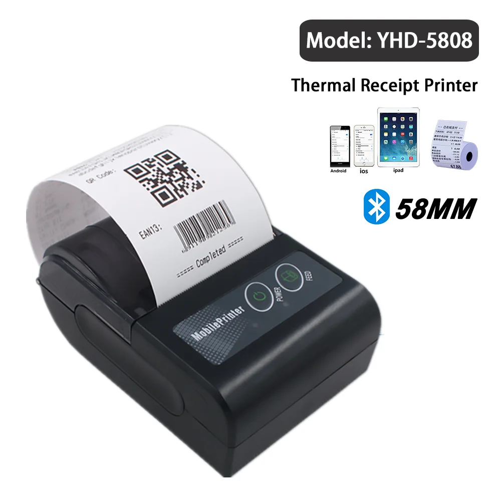 58mm Mini Portable BT Thermal Printer Android IOS Thermal Printer for Resturant Bill Printing Connect with Bluetooth POS