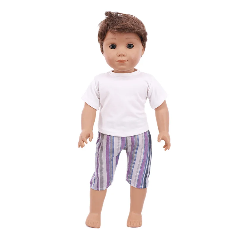 Ropa de muñeca informal para el hogar, ropa de niña linda con estampado de Color sólido para 18 pulgadas, muñeca americana de 43 Cm, bebé recién nacido, ropa de niño Logan, regalo para niños