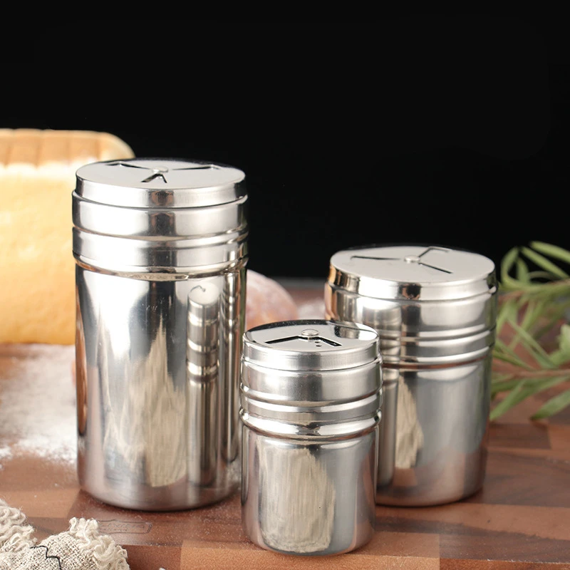 Stainless Steel Seasoning Jar Salt Sugar Shaker Pepper Bottle Rotating Cover Toothpick Holder BBQ Spice Storage Can Kitchen Tool