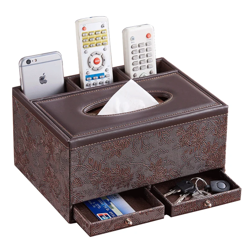 

Fashion Multifunctional PU Leather Tissue Box Remote Control Storage Box Living Room Coffee Table Napkin Pumping Paper Box