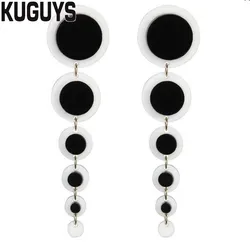 KUGUYS Black White Round Long Drop Earrings for Women Trendy Jewelry Acrylic Fashion Accessories