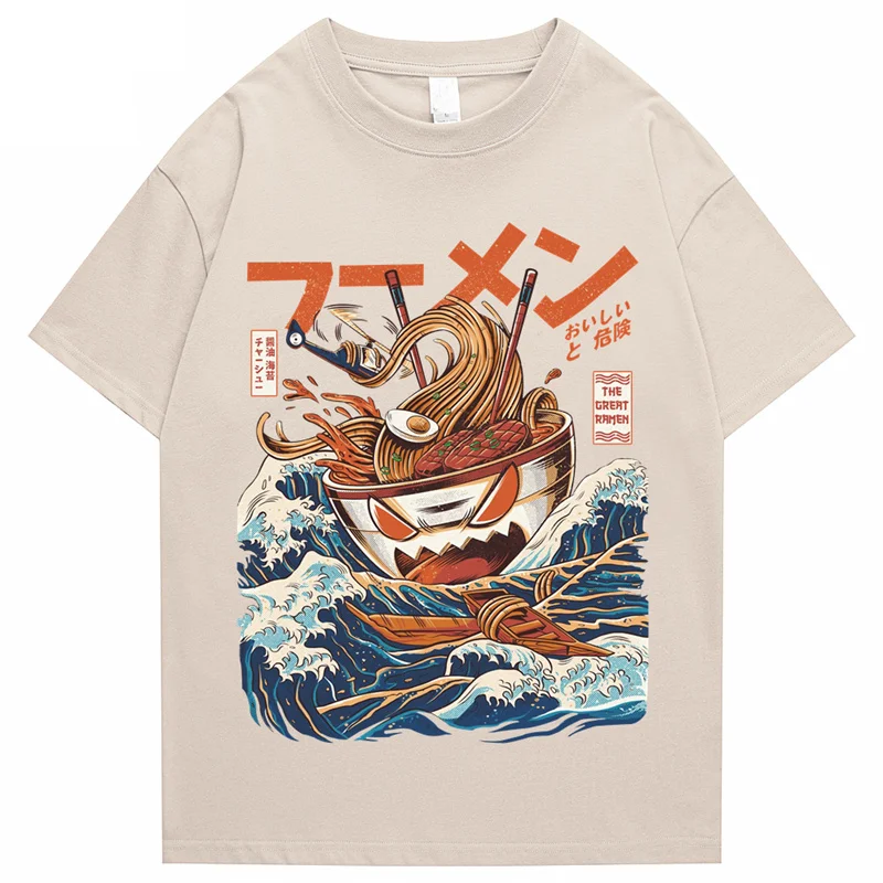 Camiseta japonesa Harajuku para hombre, camisetas de Hip Hop, ropa de calle de dibujos animados de fideos, camisetas informales de manga corta de