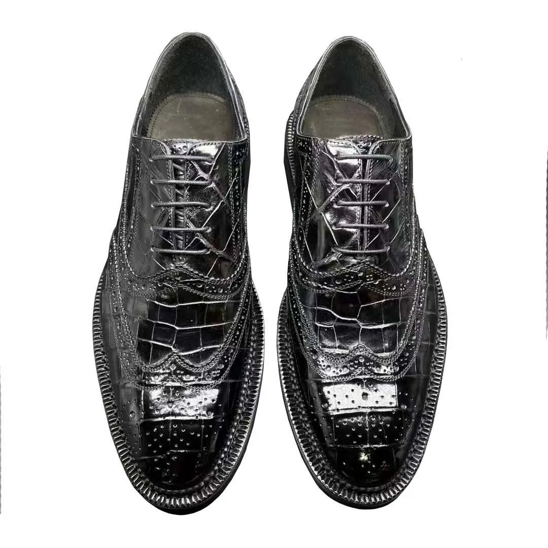 

chue men crocodile shoes men dress shoes crocodile leather shoes Oxford shoes for men brogue shoes Carve patterns Rubber soles