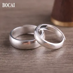 BOCAI Real S999 Silver Jewelry Retro Ethnic Style Simple Pure Glossy Trendy Couple Ring for Wen and Women