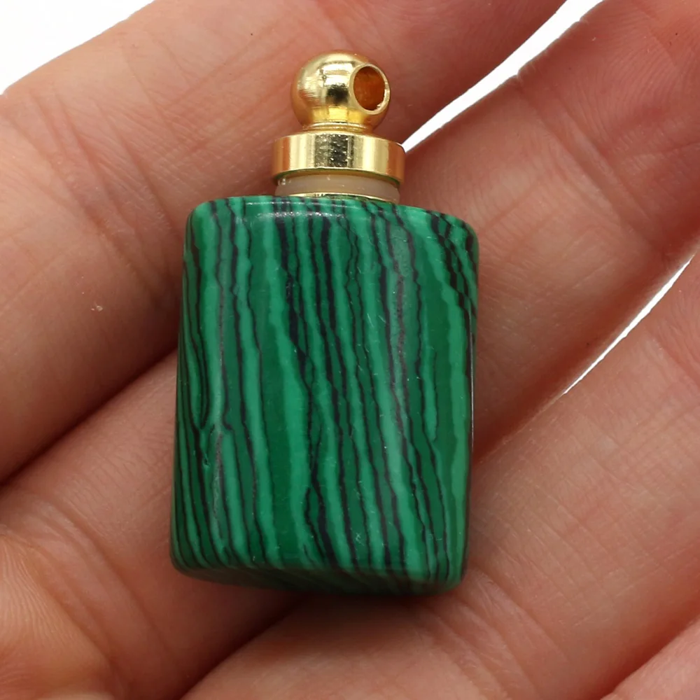 6PCS Natural Semi-precious Stone Flat Cylindrical Essential Oil Perfume Bottle Pendant Making DIY Necklace Jewelry Gift