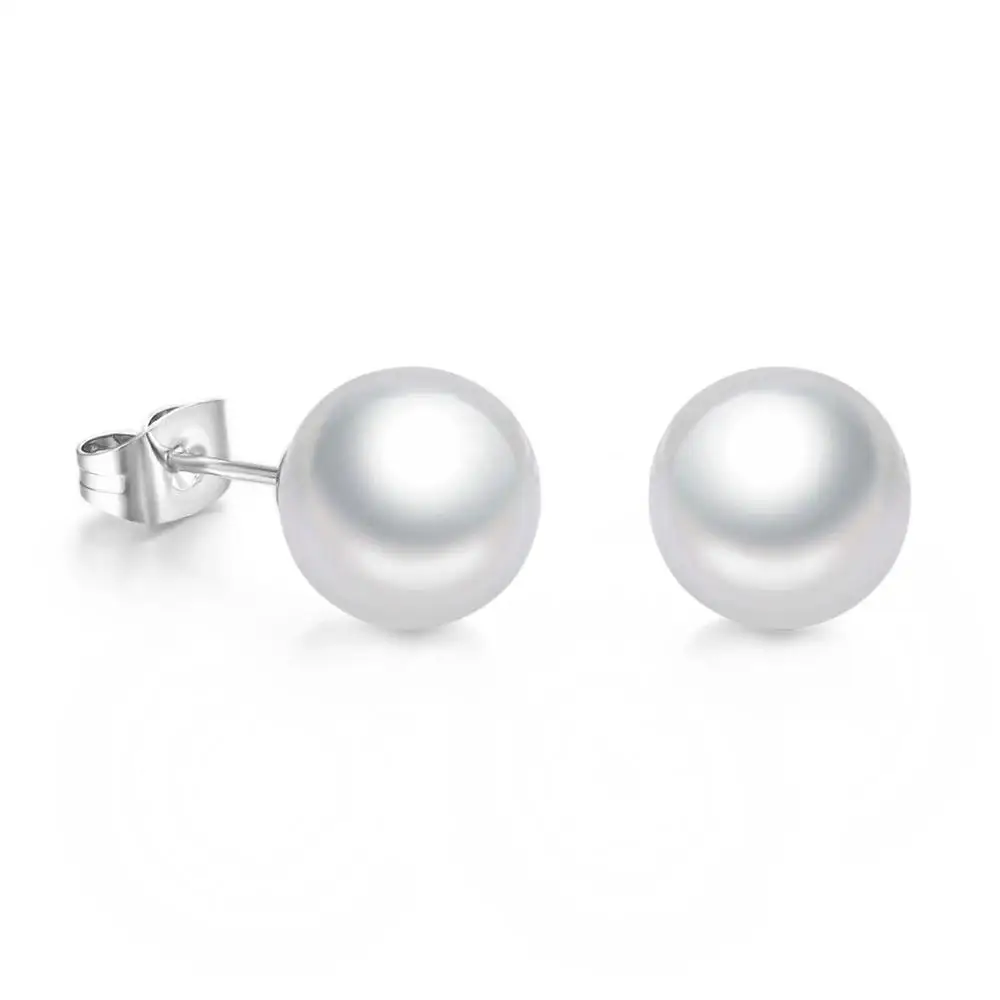 Wholesale Jewelry --  Single Smooth Pearl 7 mm Stud Earrings For Women Fashion Jewelry White Rose Gold Color