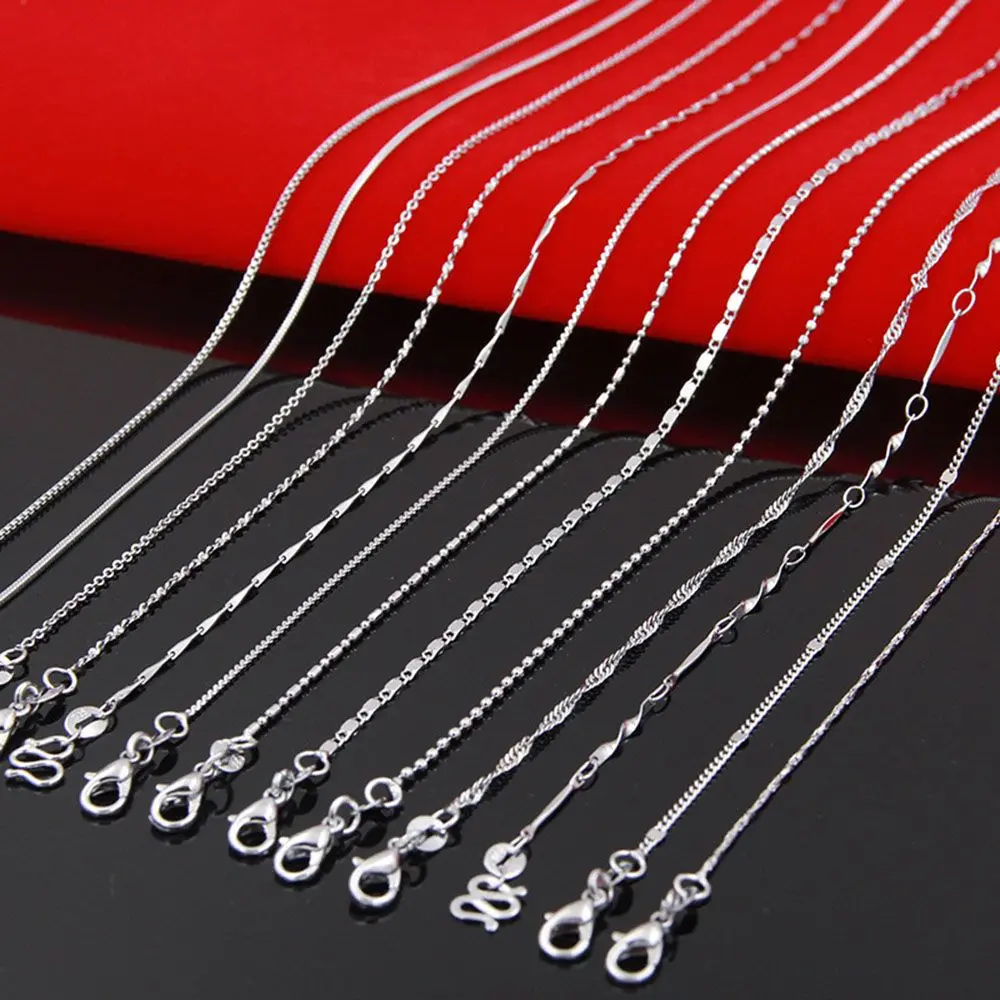 18 inch Female Clavicle Chain Simple Pendant Water Wave for Men Women Necklace Chains 925 Sterling Silver Multi-style