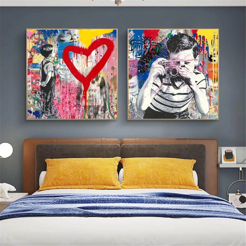 

Banksy Artwork Love Theme Canvas Posters Pop Street Art Painting Pictures for Modern Home Living Room Decoration (No Frame)