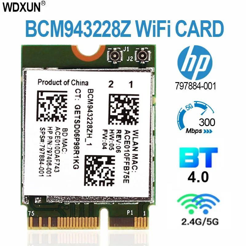 Bcm943228zh1 bcm943228 wifi cartão ngff m.2 300mbps bt bluetooth 4.0 802.11a/b/g/n sps 797884-001 para hp probook 455 470 640