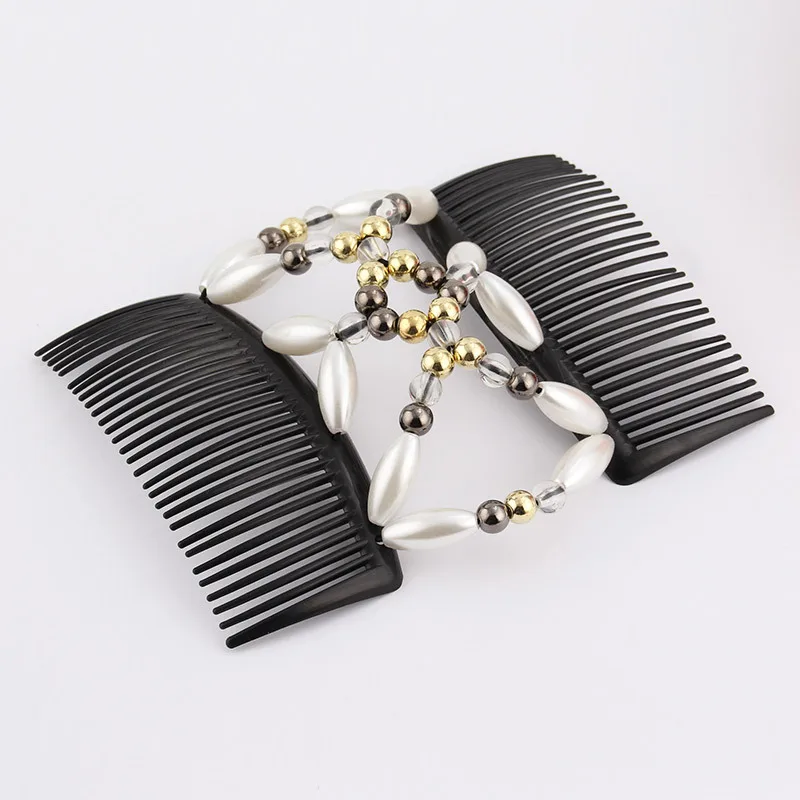 Beads Hair Combs Shiny Rhinestone Beaded Hair Claws Magic Tuck Comb Updo Accessories Elastic Headwear Bun Ponytail Holder DIY1PC