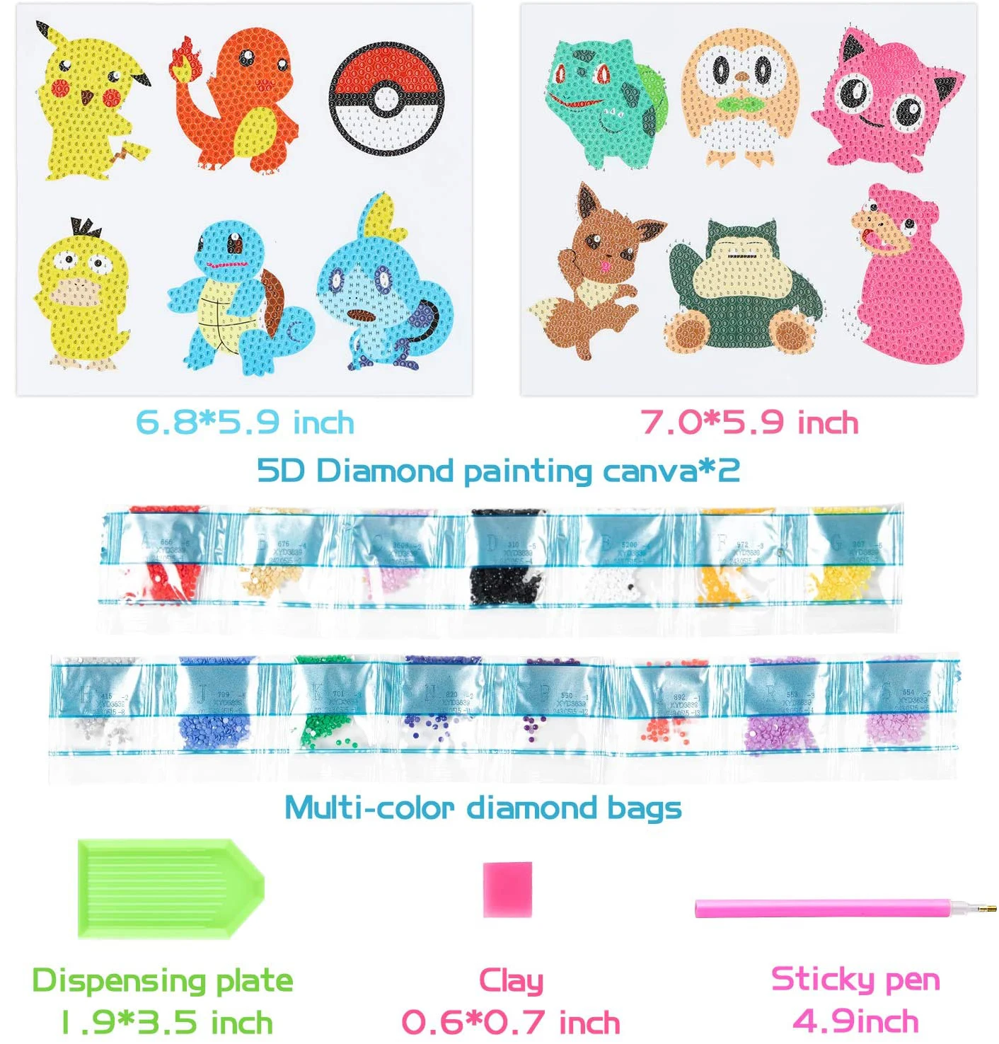 Children\'s Handmade Diamond Painting Sitcker Pokemon Kit Digital Rod-Shaped Diamond Painting Kit For Cartoon Nnimals Easy to DIY