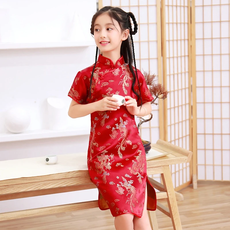 New Children Cheongsam Dress Vintage Chinese Style Traditional Baby Girl Dresses