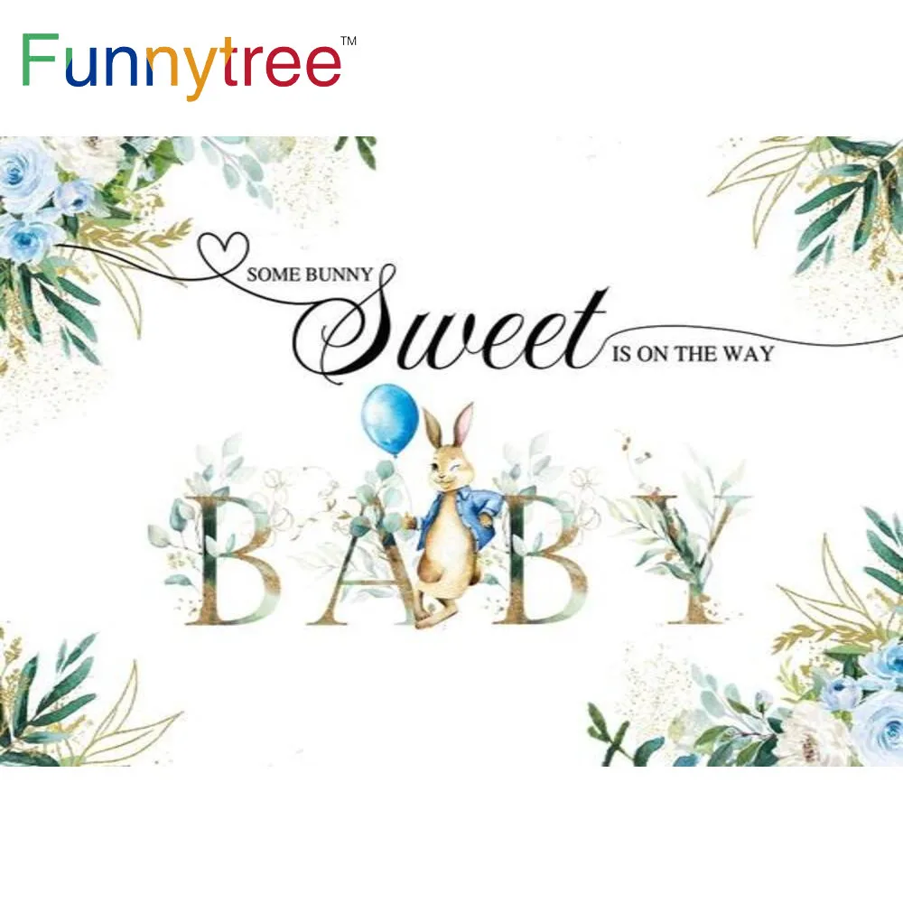 

Funnytree Greenery Bunny Backdrop Kids Boy Blue Spring Woodland Easter Baby Shower Party Supplies Banner Photo Booth Background