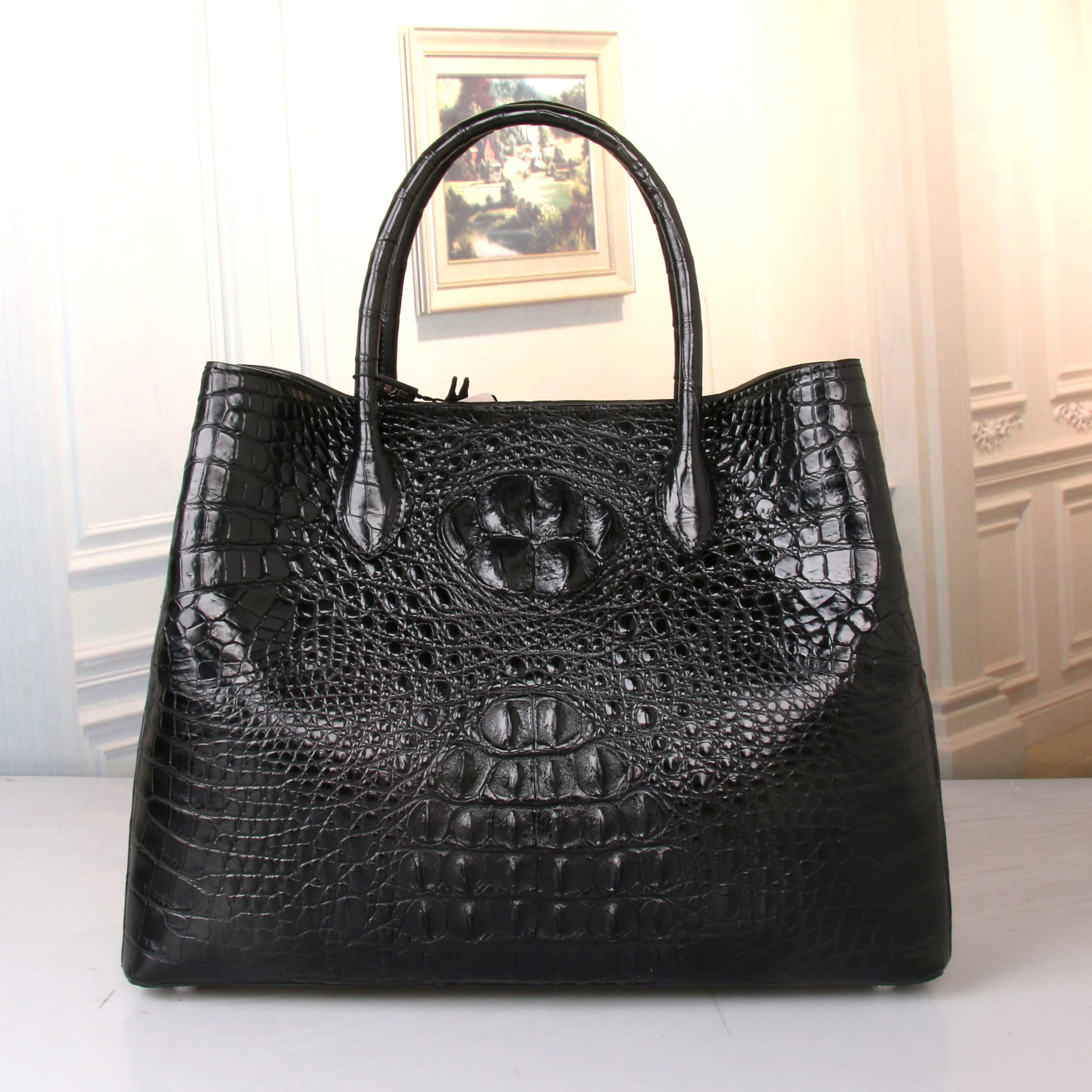 2019 latest 100% real genuine crocodile skin women tote handbag with cow skin lining burgandy black color free shipping