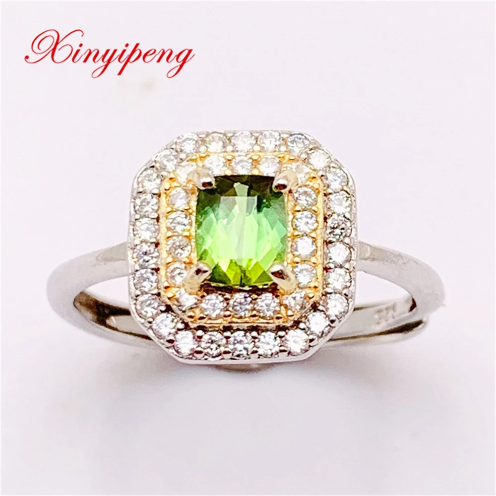 

Xin Yipeng Gem Jewelry Real S925 Sterling Silver Inlaid Natural Tourmaline Rings Fine Anniversary Gift For Women Free Shipping