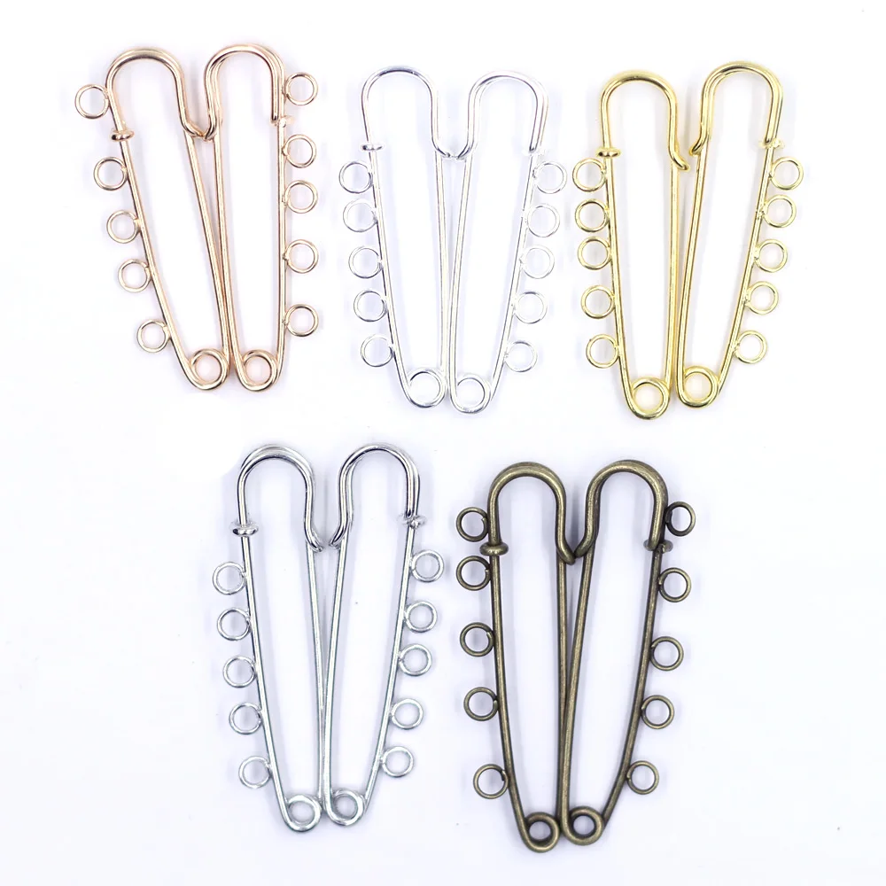 

100Pcs Brooches Safety Pins Connectors 5 Hole Alloy Gold Silver Bronze For Jewelry DIY Craft Sewing Apparel Accessories