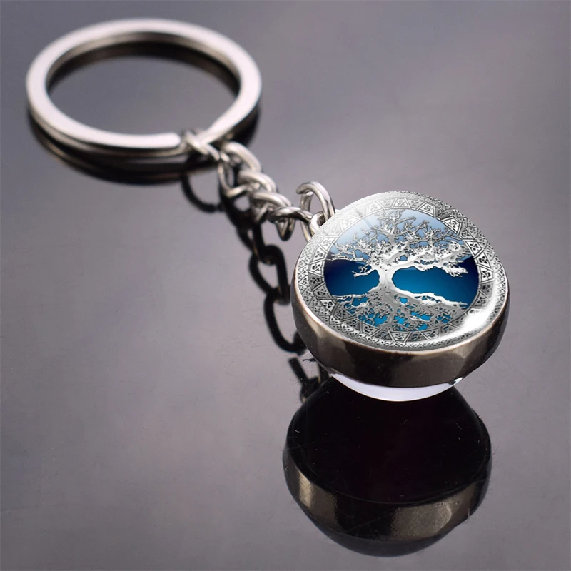 Tree of Life Keychain Art Photo Crystal Ball Keychain Women Fashion Car Key Chain Rings Yinyang Pendant Christmas Gift