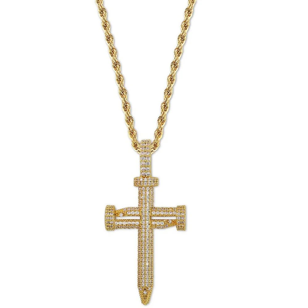 

Hip Hop Chain Fully Iced Out Lab Diamond Nail Shape Cross Pendent Necklace for Men Women