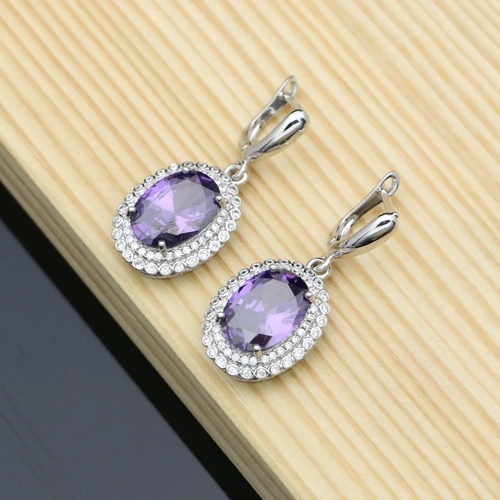 Natural Purple Stone Drop Earrings 925 Sterling Silver Fashion Jewelry Romantic Decoration For Women Wedding Dropshipping