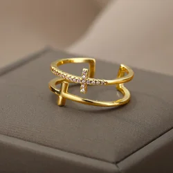 Cross Rings For Women Opening Gold Color Stainless Steel Ring Vintage Jesus Couple Wedding Jewelry Freeshipping Item anillos