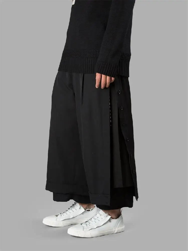 Spring And Autumn Men's New Three-Layer Deconstructed Irregular Nine-Point Skirt Line Opening Multi-Button Solid Color Pants