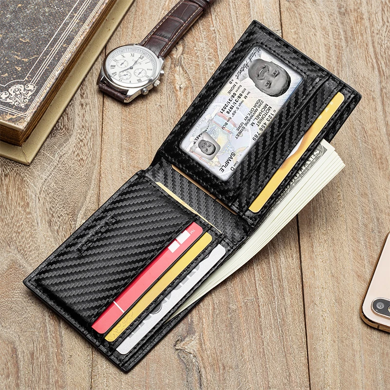 Customized Ultra-thin Men\'s Wallet Money Clip Carbon Fiber ID Card Holder Wallet RFID Slim Money Clips Bags Purse Cartera Hombre