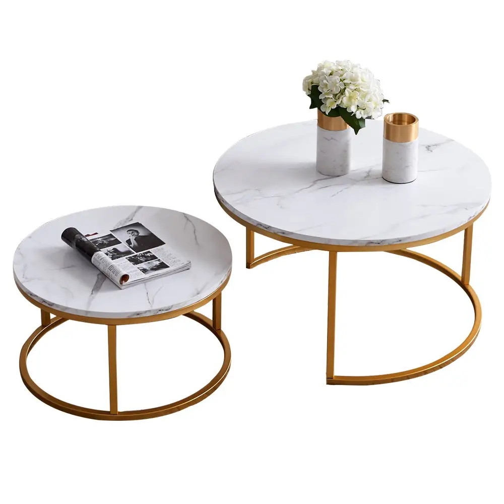 Three Colors Nesting Coffee Table golden metal frame with marble color top-31.5