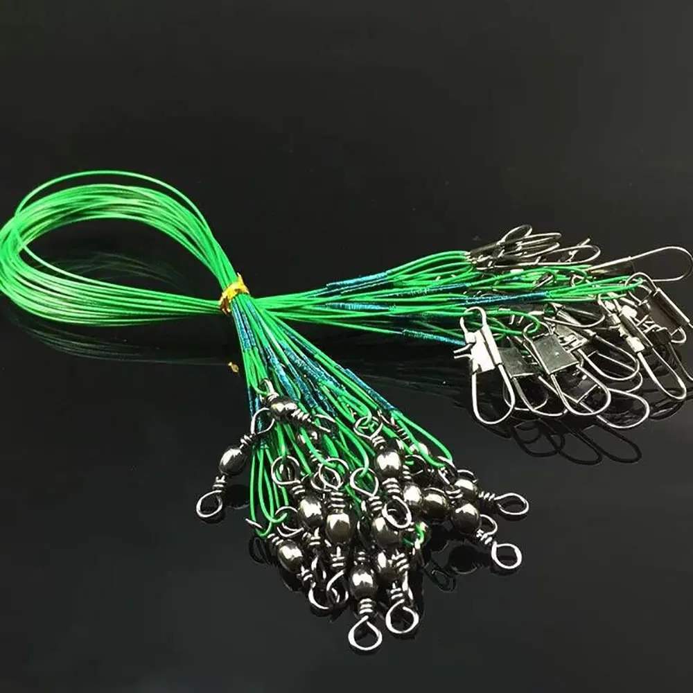 Atsuim 20PCS Anti Bite Steel Fishing Line Steel Wire Leader With Swivel Lead Core Leash Fishing Wire Fishing Accessories