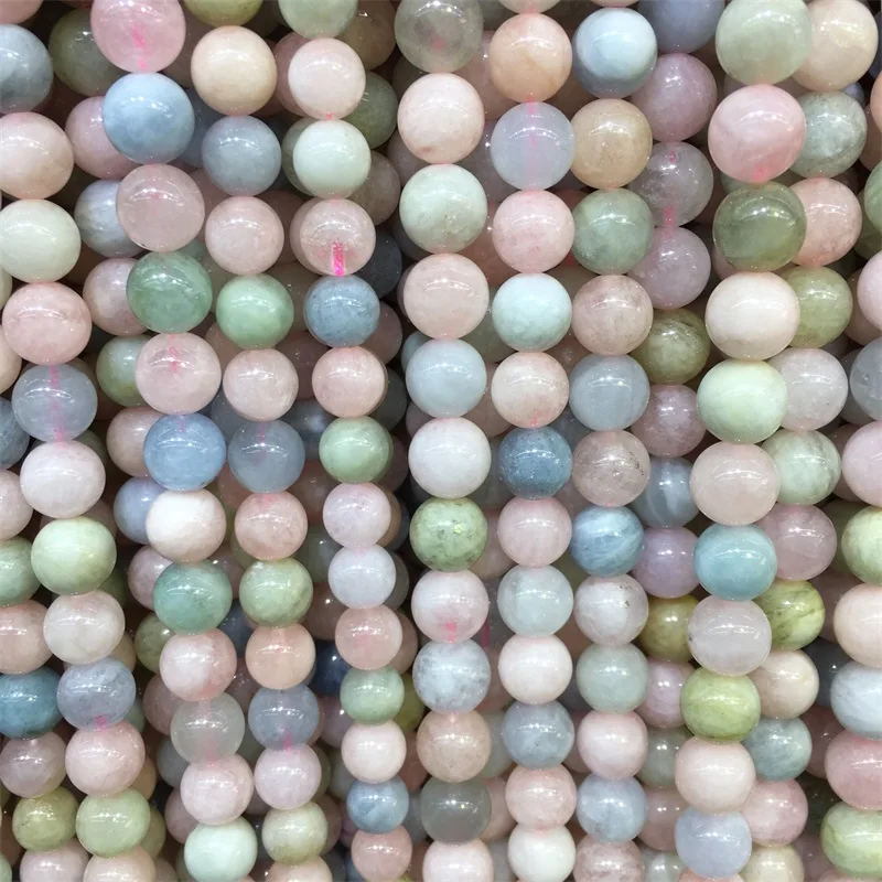 5A 100% 6/8/10mm South Africa Morganite Natural Stone Gemstone Loose Beads for Woman Jewelry Bracelet Making DIY Gift