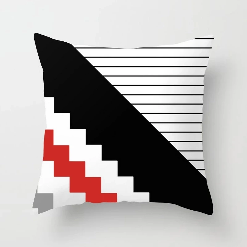 Funda de cojín de poliéster con diseño geométrico para el hogar, cubierta decorativa de 45x45cm, color negro y rojo, para sofá y decoración del coche