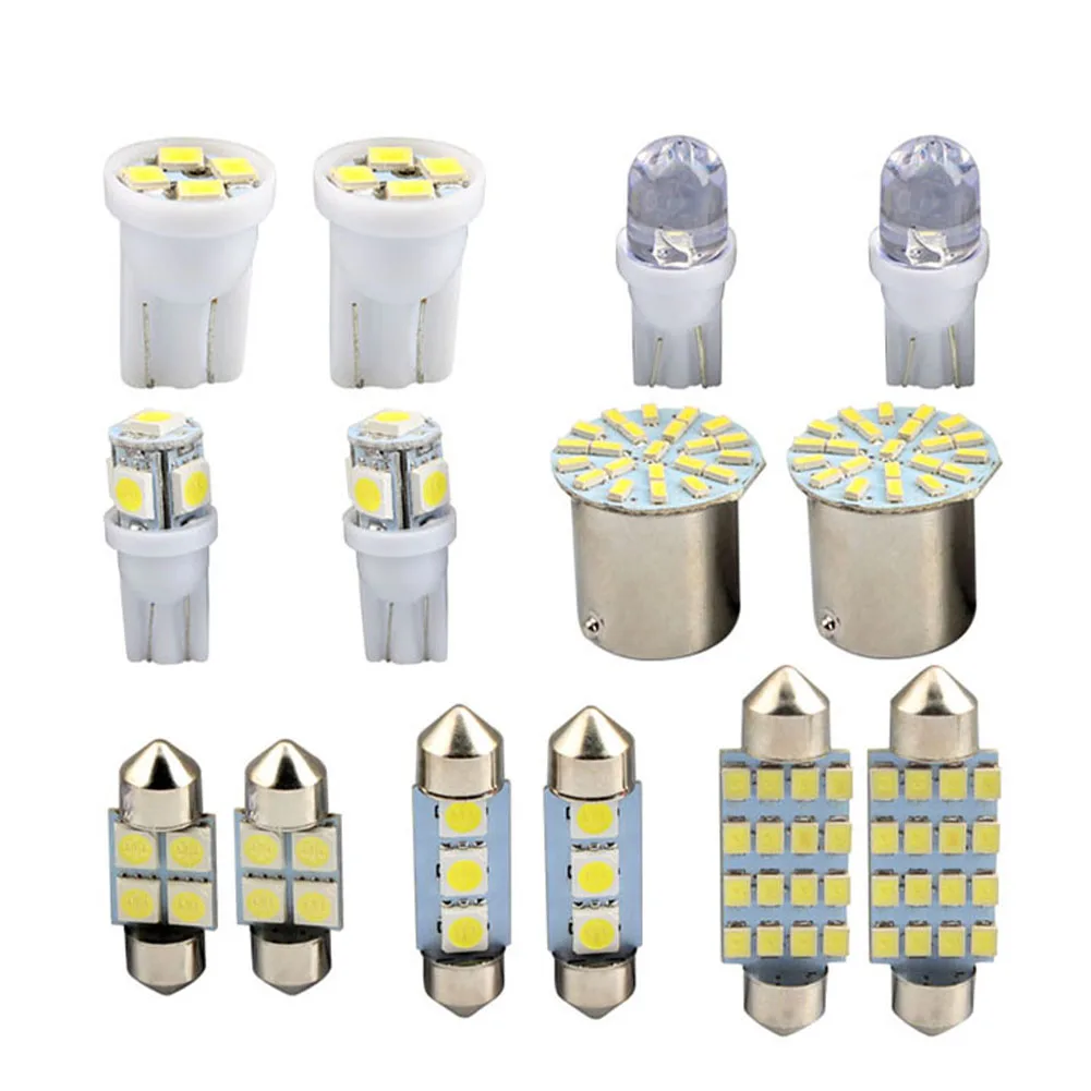 28pcs Car LED Reading Light Bulb Car Interior White Combo LED Map Dome Door Trunk Dome License Plate Light Bulbs T10 White