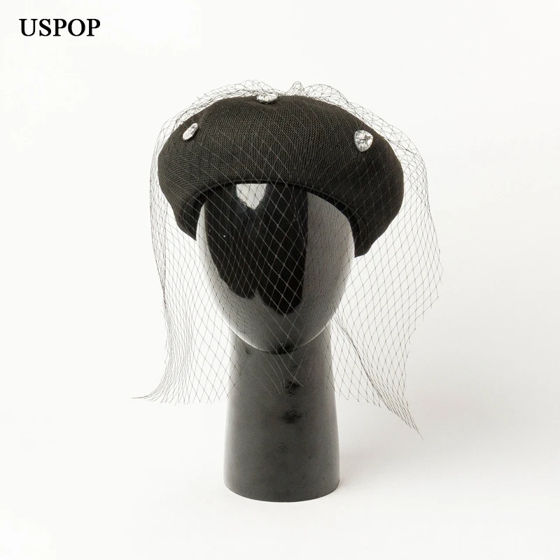 USPOP 2022 New Spring Summer Hats Women Beret Female Breathable Vintage Mesh Yarn Solid Color Hat DiamondCap