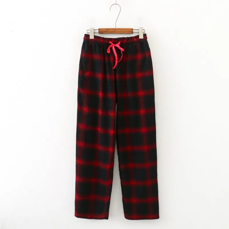 2024 Spring Autumn Women 100% Cotton Sleep Pants Lounge Wear Trousers Casual Plaid Home Pants Knitted Cotton Plaid Sleep Sports