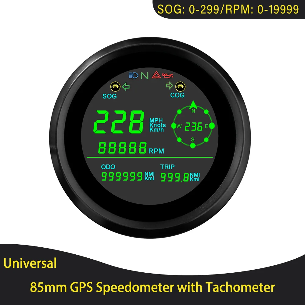 ELING 85mm GPS speedometer digital for Cars 0-299km/h MPH Knots with Tachometer 0-19999RPM for Car Truck Boat with Hour Meter