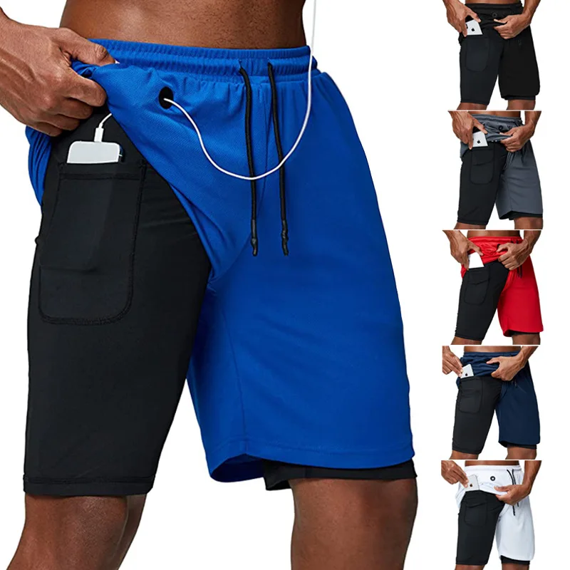 Running Shorts Men 2 In 1 Double-deck Sport Gym Shorts Quick Dry Fitness Jogging Short Pants Training Workout Summer Men Shorts