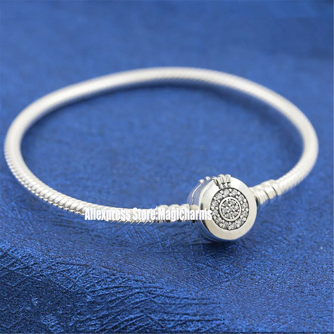 

925 Sterling Silver Moments Sparkling Crown O Clasp Bracelet For Women Fit European Pandora Charm Beads Jewelry