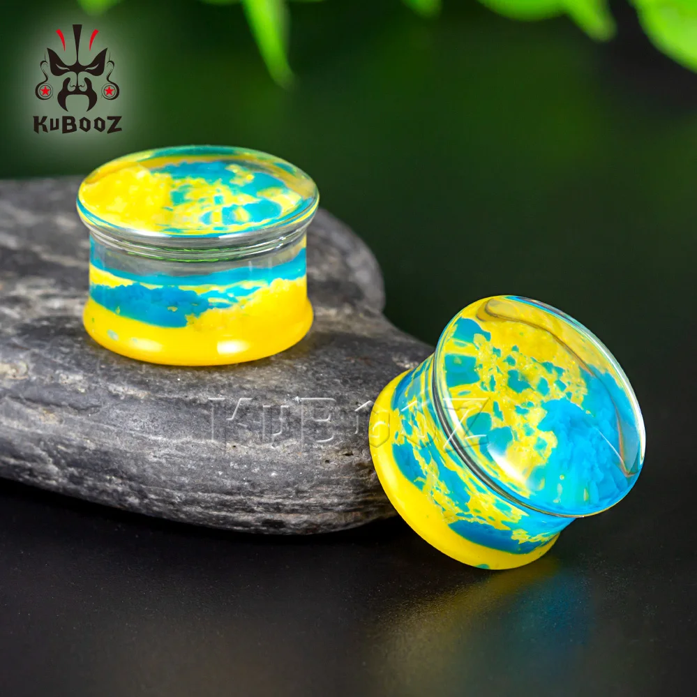 KUBOOZ Newest Design White Yellow Blue Snowflake Acrylic Ear Gauges Tunnels Fashion Body Jewelry Earring Plugs Stretchers 2PCS