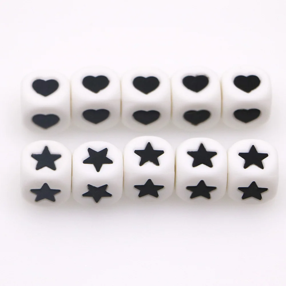 200Pcs 12MM Silicone Digit Beads Arabic Numerals/Star/Heart Square Silicone Bead DIY Pacifier Chain Baby Teether Chewing Beads