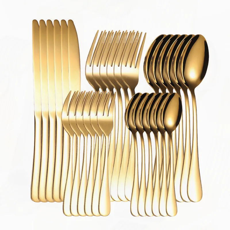 30Pcs Gold Dinnerware Sets Stainless Steel Tableware Knife Fruit Fork Spoon Flatware Set Christmas Gift Cutlery Set Dropshipping