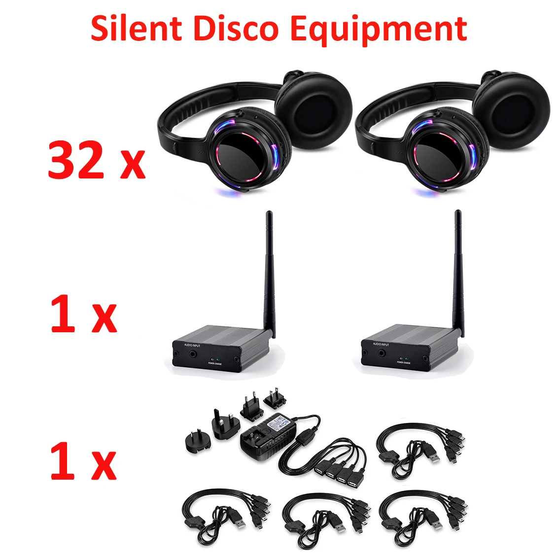 Silent Disco Wireless Headphones and RF Quiet Headset For DJ Music Party Club Film Meeting - 32pcs with 1 Transmitter 500M