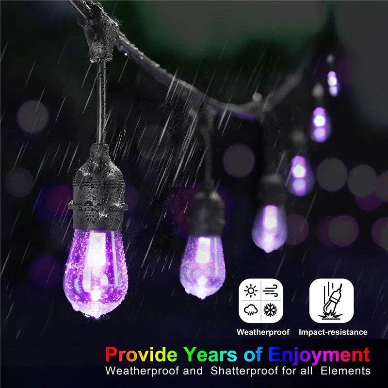 Waterproof Heavy Duty Outdoor RGB LED String lights Connectable Festoon for Party Garden Christmas Holiday Garland Cafe