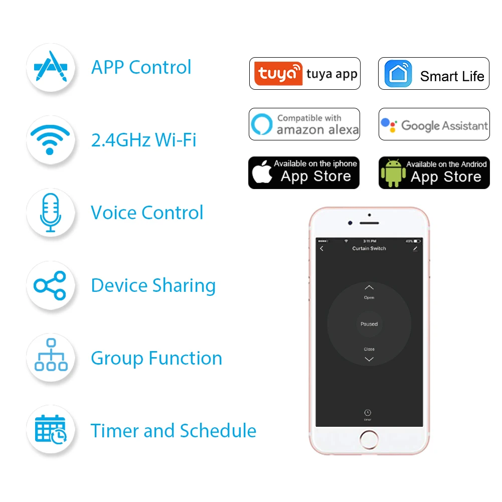 Tuya Smart WiFi Vorhang- und Rollladen-Schalter für Elektrische Röhrenmotoren Google Home Alexa Echo Smart Home App Timer – Detail 5