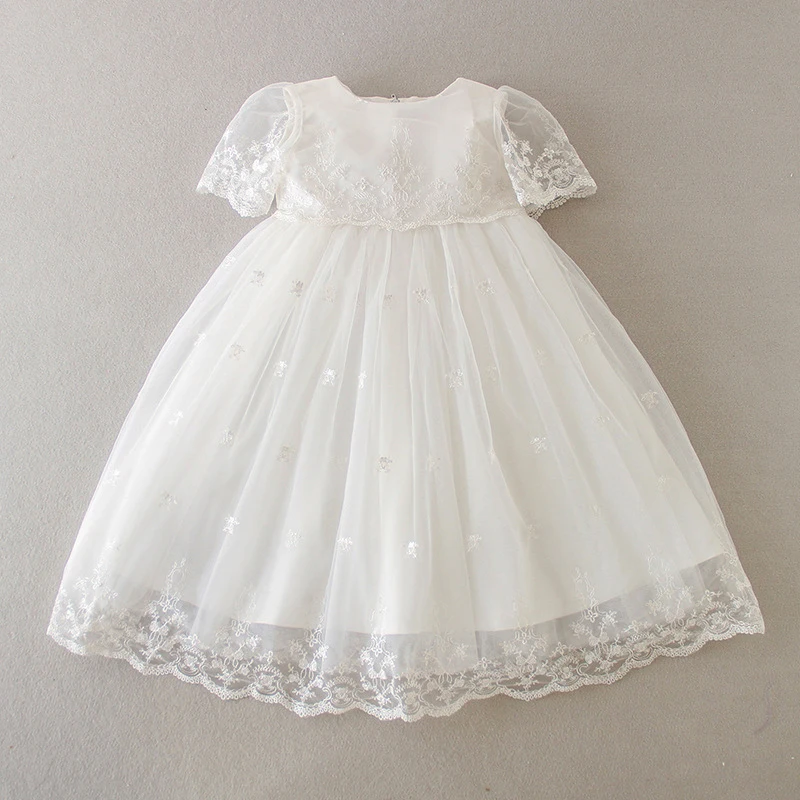 2024 Summer New 0-24M Baby Girl Baptism Dress White Lace Baptism Birthday Party Wedding Princess Dress Infant Baby Clothing