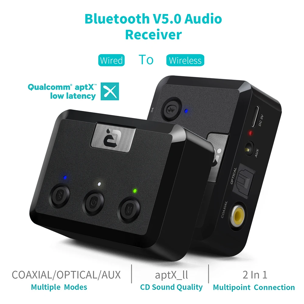 MR235B Ricevitore ottico coassiale Bluetooth 5.0 con microfono aptX ll Jack da 3,5 mm Aux Adattatore audio wireless aptX a bassa latenza