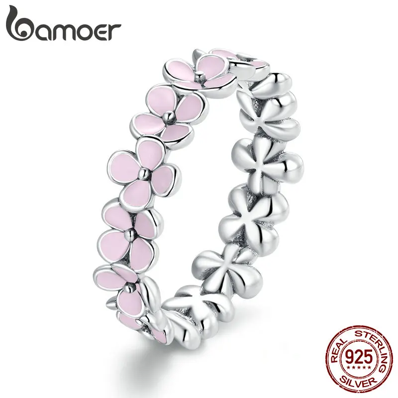 BAMOER-Anillo de plata de ley S925 para mujer, sortija de corona rosa, regalo de cumpleaños y Día de San Valentín, joyería fina romántica dulce, 3 colores