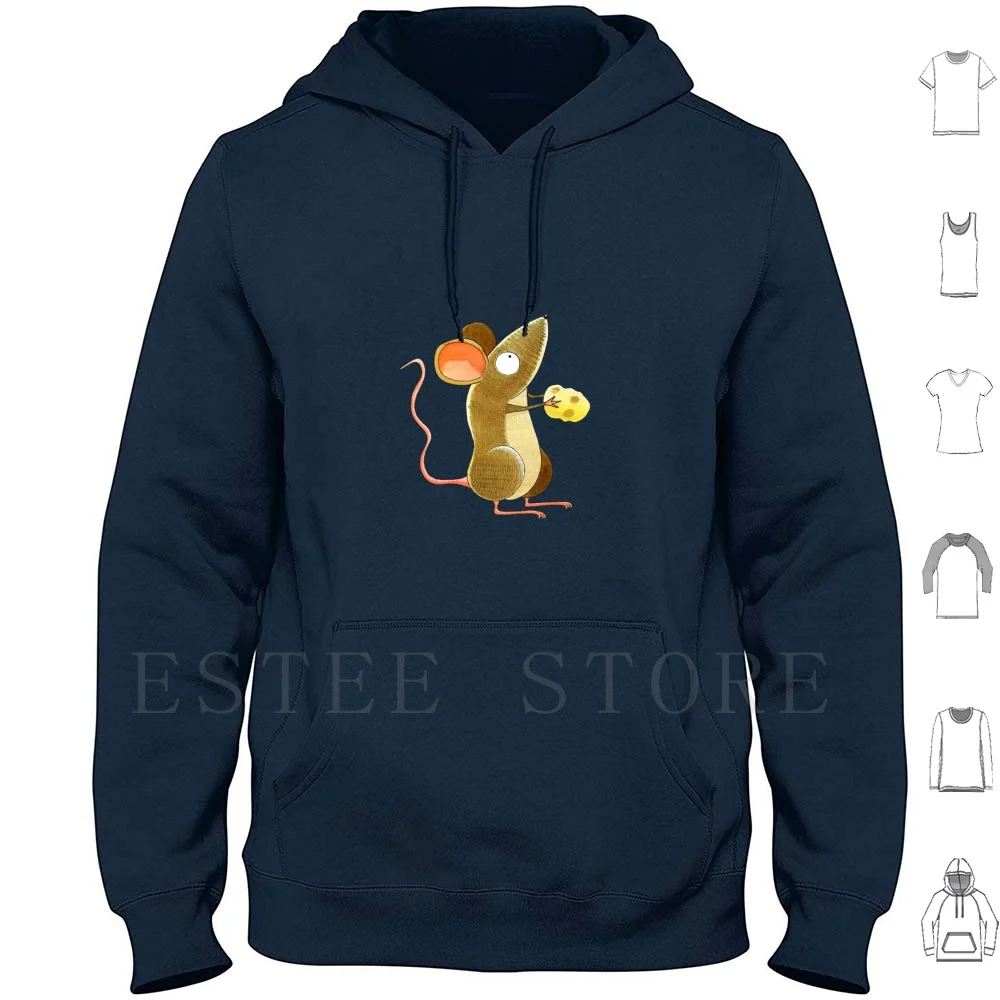 Mouse Hoodies Long Sleeve Mouse Rodent Cheese Animal Cute Ears Tail Watercolour Pen Ink Childrens Nose