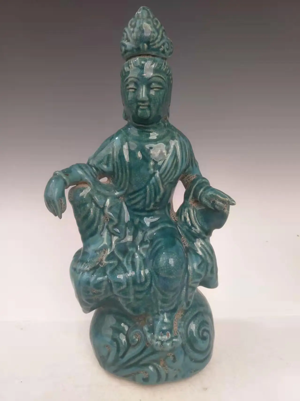 Antique SongDynasty porcelain staute,Green Buddha sculpture,Hand-painted crafts,Decoration,Collection&Adornment,Free shipping