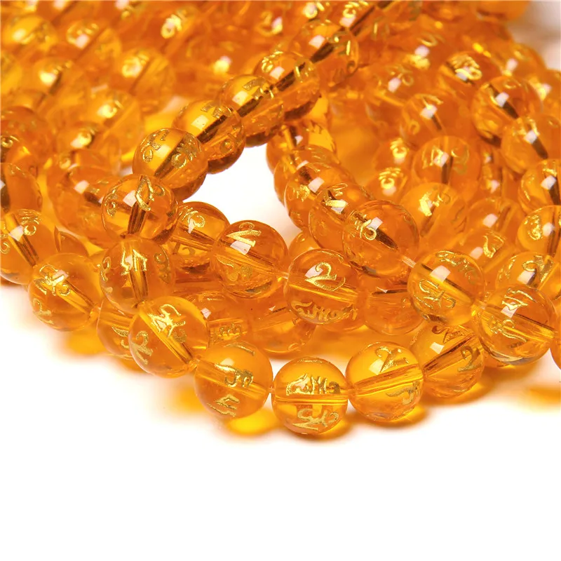 Natural Stone Citrines Yellow Quartz Beads Six Word Dzi Tibetan Beads For Payer Bracelet Necklace Jewelry Making DIY 6 8 10MM